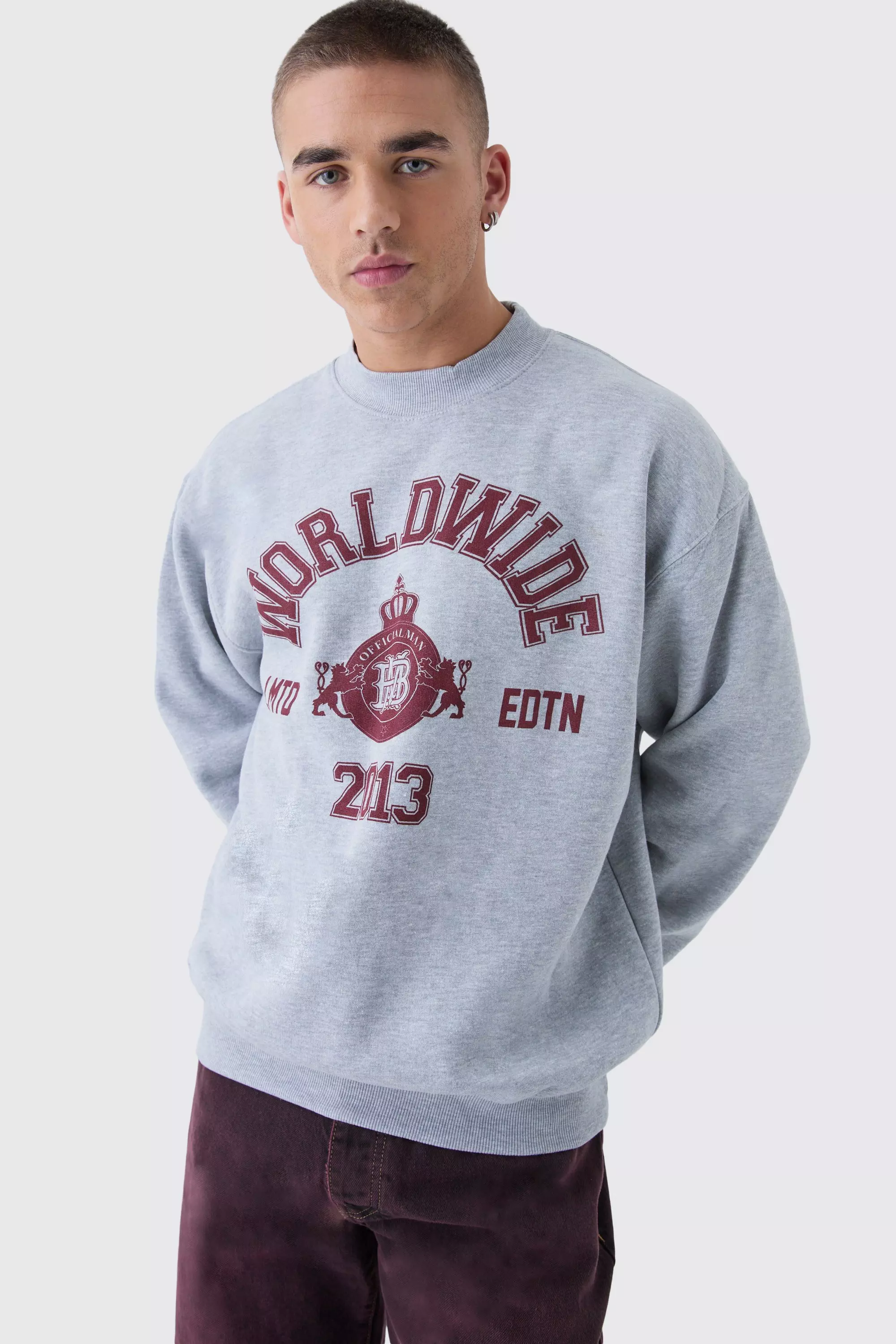 Oversized Slogan Varsity Print Crew Neck Sweatshirt boohooMAN USA